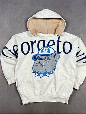 Vintage Georgetown Gray Bulldog Hooded Sweatshirt with Blue Accents